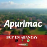 imágen panoramica de apurimac en fondo desenfocado con la palabra bcp , iconos de contacto y el logo de la web