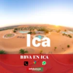 imágen panorámica del desierto de Ica, con la palabra bbva, iconos de contacto y el logo de la web