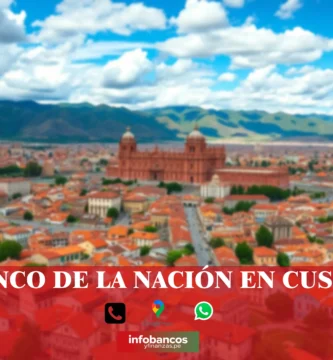 imágen panorámica de la ciudad de cusco con la palabra banco de la nación, iconos de contacto y el logo de la web.