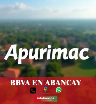 imágen panoramica de apurimac en fondo desenfocado con la palabra bbva , iconos de contacto y el logo de la web