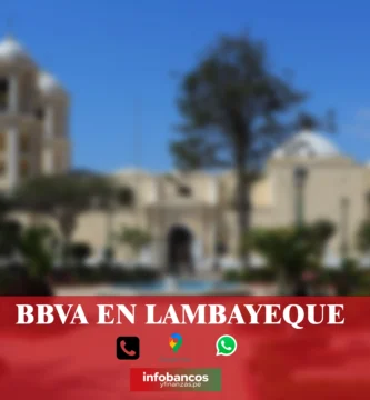 imágen panoramica de lambayeque en fondo desenfocado con la palabra bbva , iconos de contacto y el logo de la web