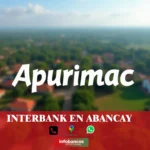 imágen panoramica de apurimac en fondo desenfocado con la palabra interbank , iconos de contacto y el logo de la web