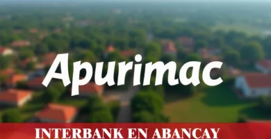 imágen panoramica de apurimac en fondo desenfocado con la palabra interbank , iconos de contacto y el logo de la web