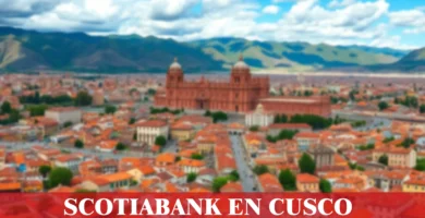 imágen panorámica de la ciudad de cusco con la palabra scotiabank, iconos de contacto y el logo de la web.