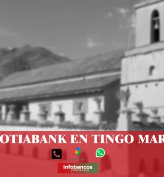 imágen del templo Santísima trinidad desenfocado con la palabra scotiabank, iconos de contacto y el logo de la web