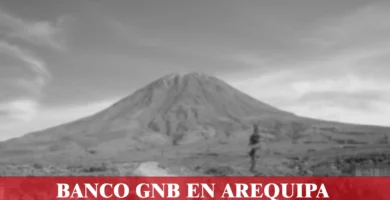 imágen del volcan misti en blanco y negro desenfocado con la palabra banco gnb, iconos de contacto y el logo de la web.