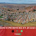 imágen panorámica de La Rinconada en Juliaca en fondo desenfocado con las palabras banco pichincha, iconos de contacto y el logo de la web.