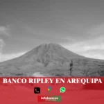 imágen del volcan misti en blanco y negro desenfocado con la palabra banco ripley, iconos de contacto y el logo de la web.