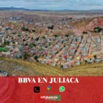 imágen panorámica de La Rinconada en Juliaca en fondo desenfocado con la palabra bbva, iconos de contacto y el logo de la web.