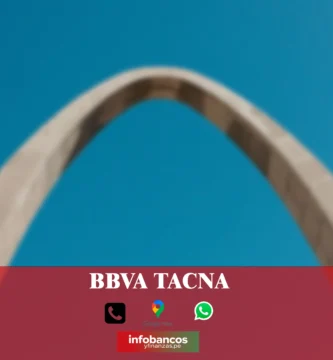 imágen cercana del arco de la plaza de Tacna en fondo desenfocado con la palabra bbva, iconos de contacto y el logo de la web.