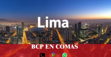 imágen panorámica de la ciudad de lima con la palabra comas y banco de crédito en la parte de abajo, iconos de contacto y el logo de la web.