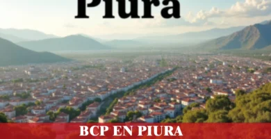 imágen panorámica de la ciudad de piura en fondo desenfocado con la palabra piura en el medio y la palabra bcp, iconos de contacto y el logo de la web.