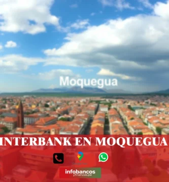 imágen panorámica de la ciudad de moquegua en fondo desenfocado con la palabra interbank en la parte de abajo, iconos de contacto y el logo de la web.