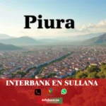 imágen panorámica de la ciudad de piura en fondo desenfocado con la palabra interbank en la parte de abajo, iconos de contacto y el logo de la web.