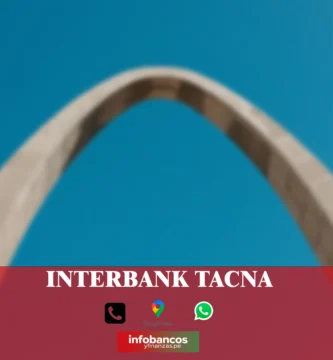 imágen cercana del arco de la plaza de Tacna en fondo desenfocado con la palabra interbank, iconos de contacto y el logo de la web.