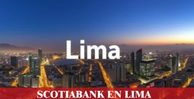 imágen panorámica de la ciudad de lima con la palabra scotiabank en la parte de abajo, iconos de contacto y el logo de la web.