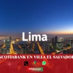 imágen panorámica de la ciudad de lima con la palabra los villa el salvador en la parte de abajo, iconos de contacto y el logo de la web.